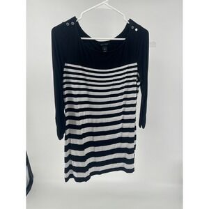 White House Black Market Striped 3/4 Sleeve Tunic Top Black White Medium
